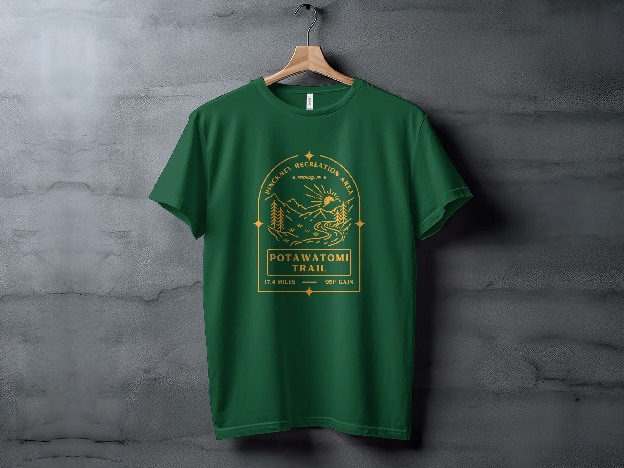 Green Potawatomi Trail with Mountain Graphic T-shirt